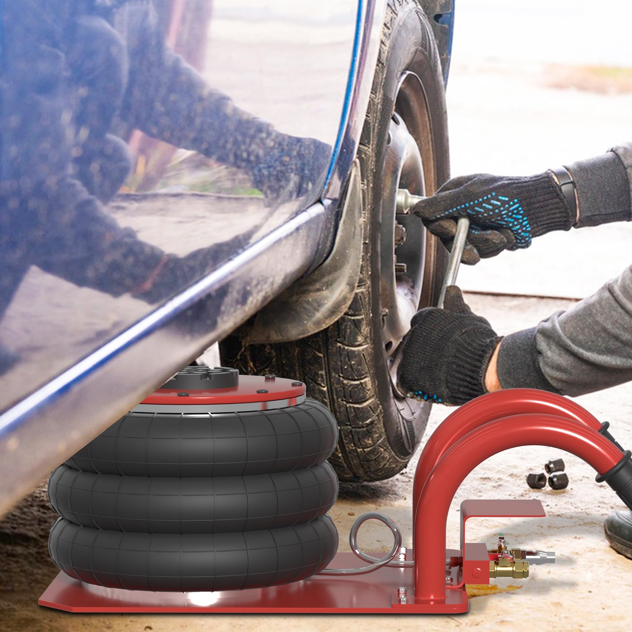 UISEBRT 3T - Cric pneumatico, 150 – 400 mm, 6600 libbre – Triplo sacchetto sollevatore d'aria con cric idraulico e manico curvo per SUV, camion, auto