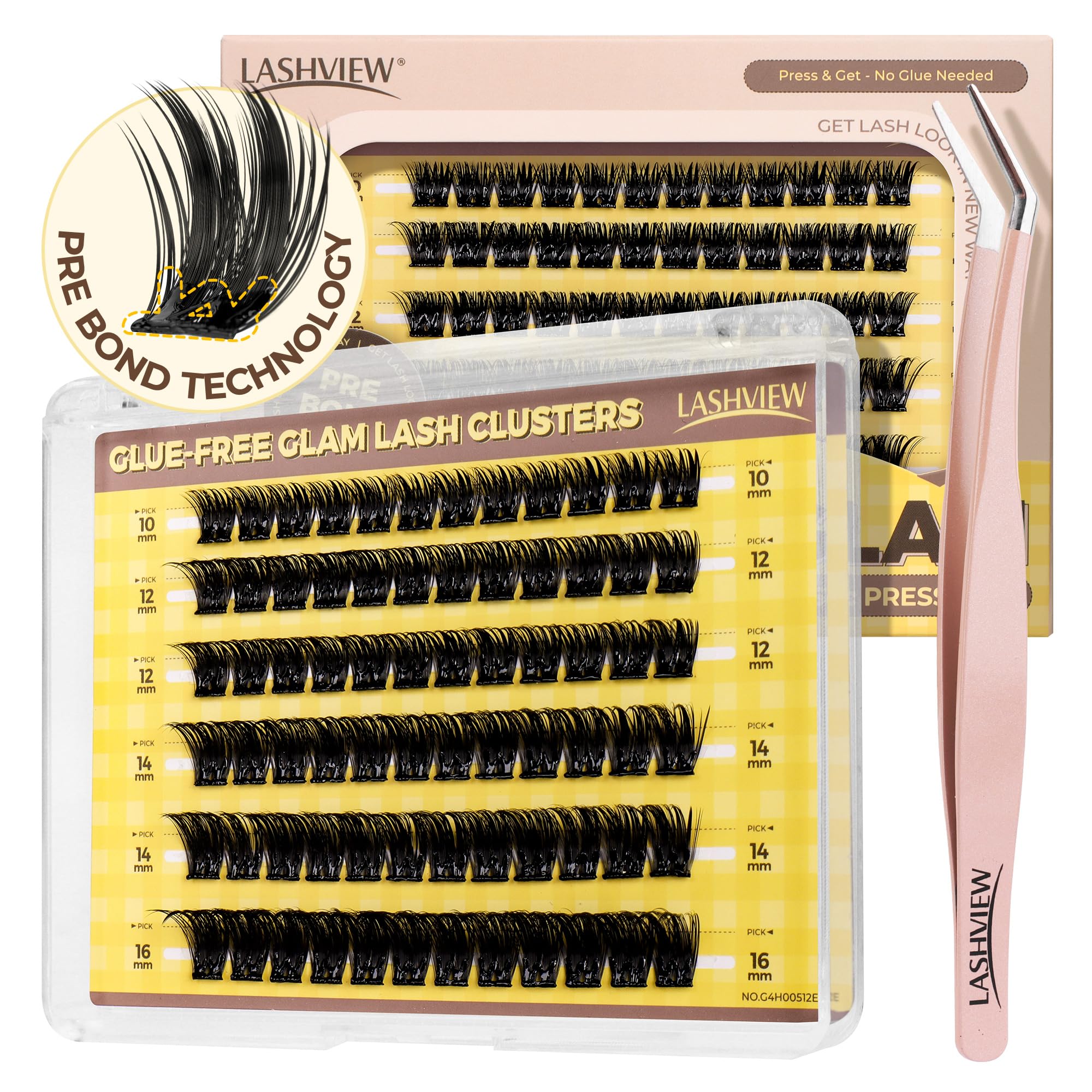 LASHVIEW Self Adhesive Lashes Clusters Eyelashes, 5+ Days Wear Press-on Lashes 10-16mm Individual Lash Extension Kit with Tweezers, No Glue Needed Natural DIY Kit (ZNF23) — view 12