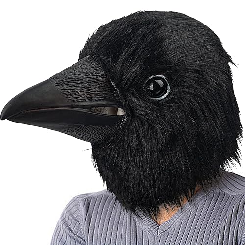 PartyHop Black Crow Mask Raven Head Latex Realistic Animal Full Head Mask for Halloween Costume Party Carnival Cosplay