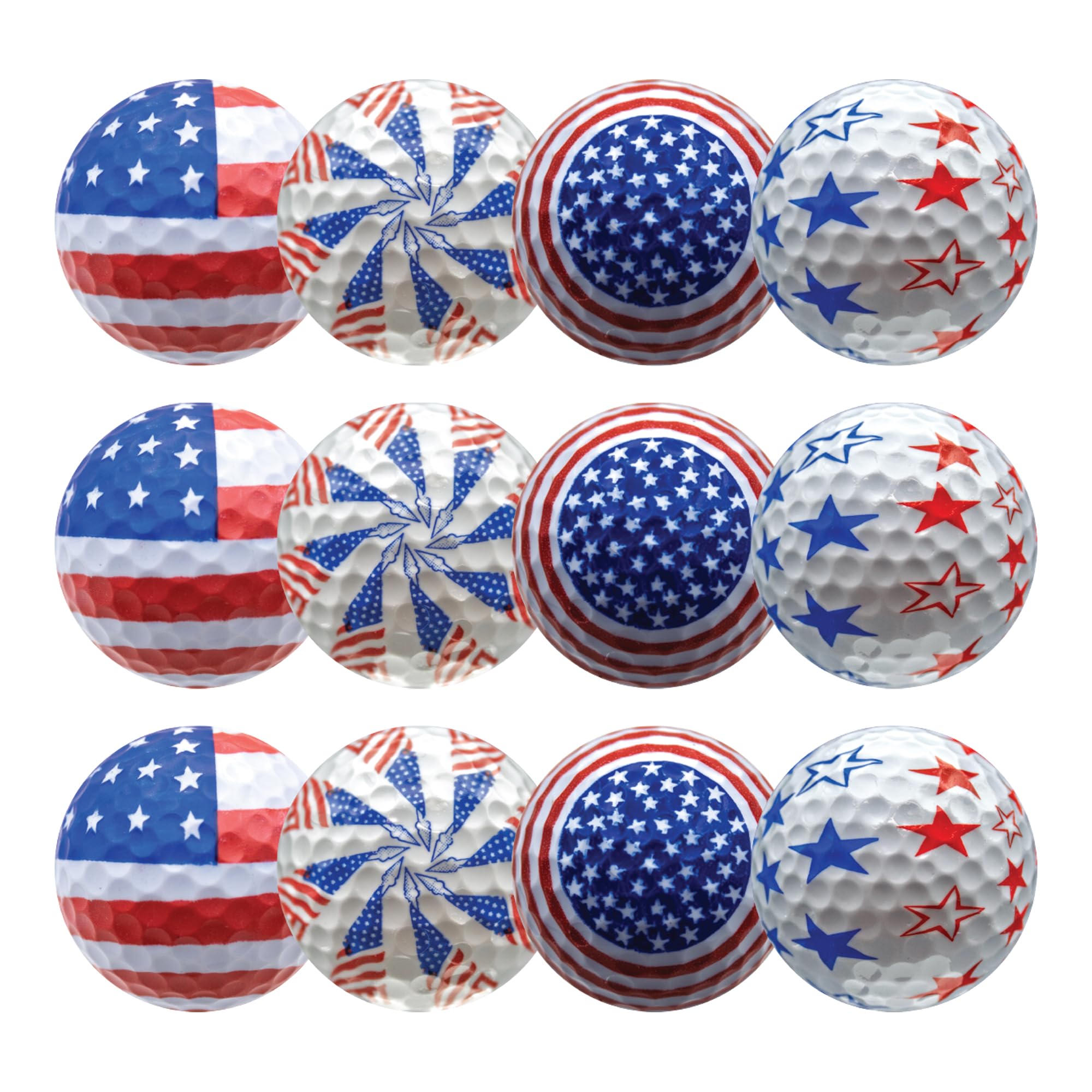 GBM Patriotic Golf Balls - Set of 12 American Flag Design with Stars & Stripes Pattern for Games, Practices & Gifts