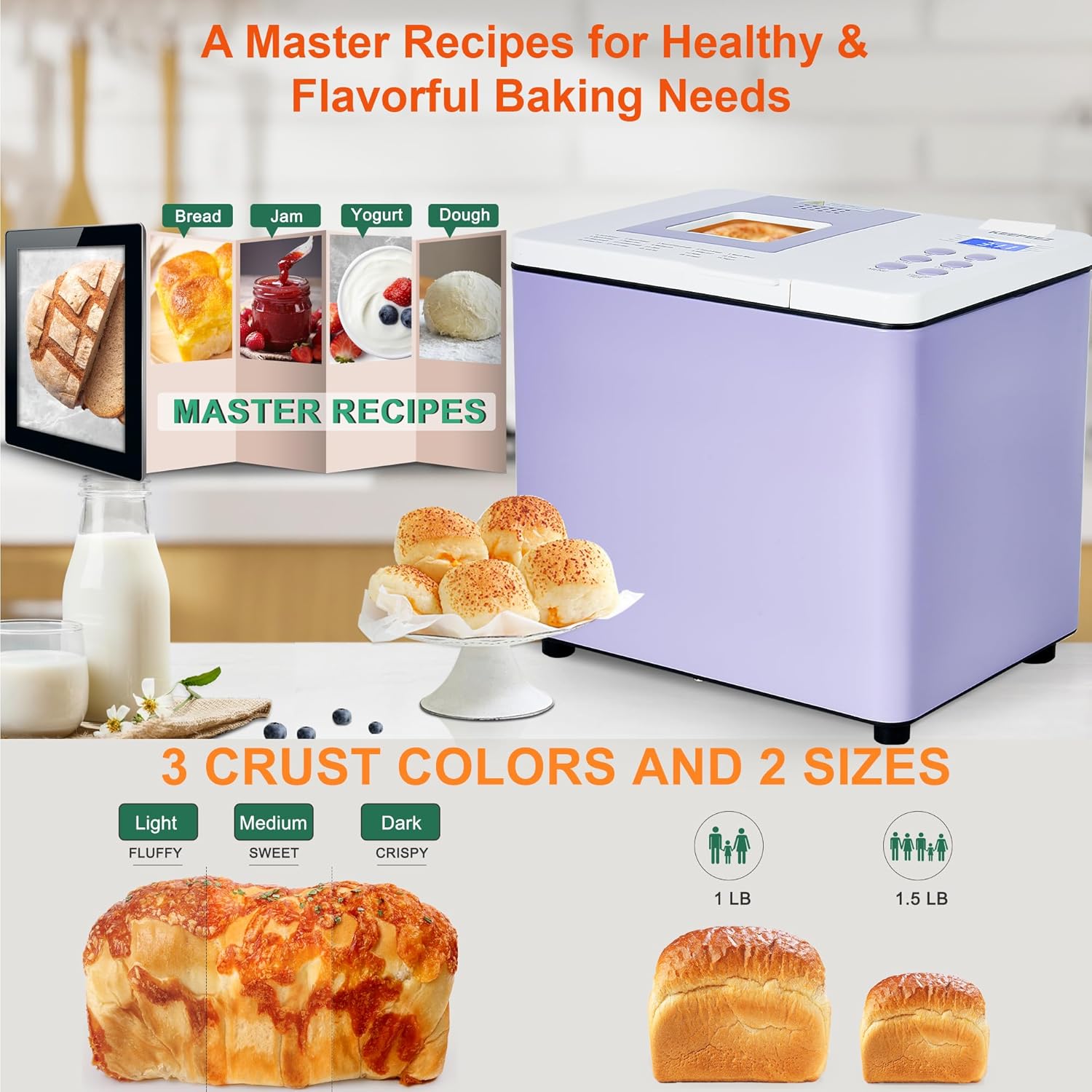 KEEPEEZ Bread Maker Master Recipes and Crust Colors