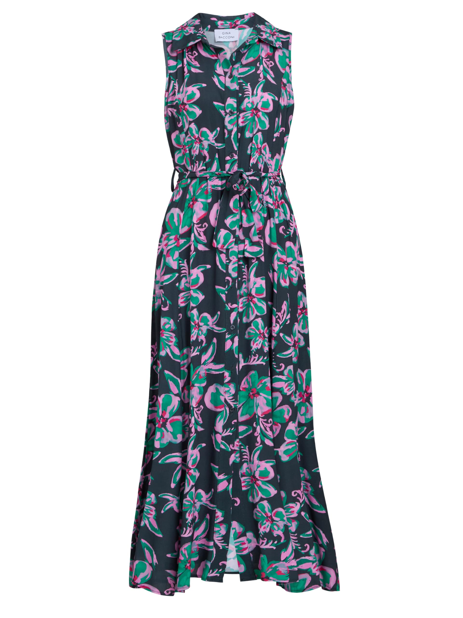 Gina Bacconi Long Shirt Dress, Black/Pink, S