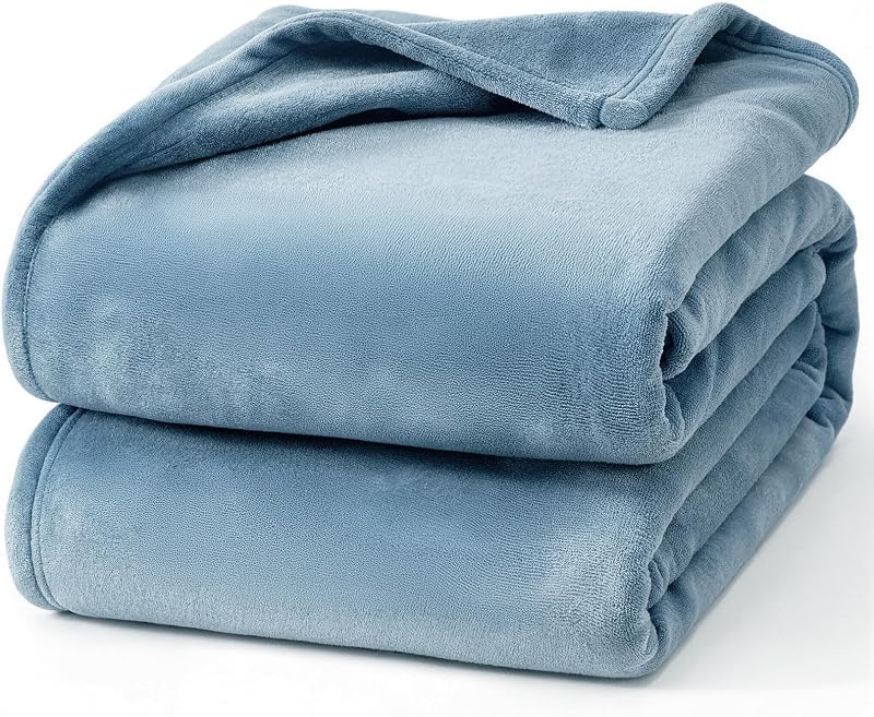 Full Washed Blue Fleece Blanket, Soft Flannel Bed Blanket | Fuzzy Cozy Blanket 84x90 Inches, Multi-use for Bed, Sofa, Couch, Travel, Camping, All Season Warm Lightweight Cover