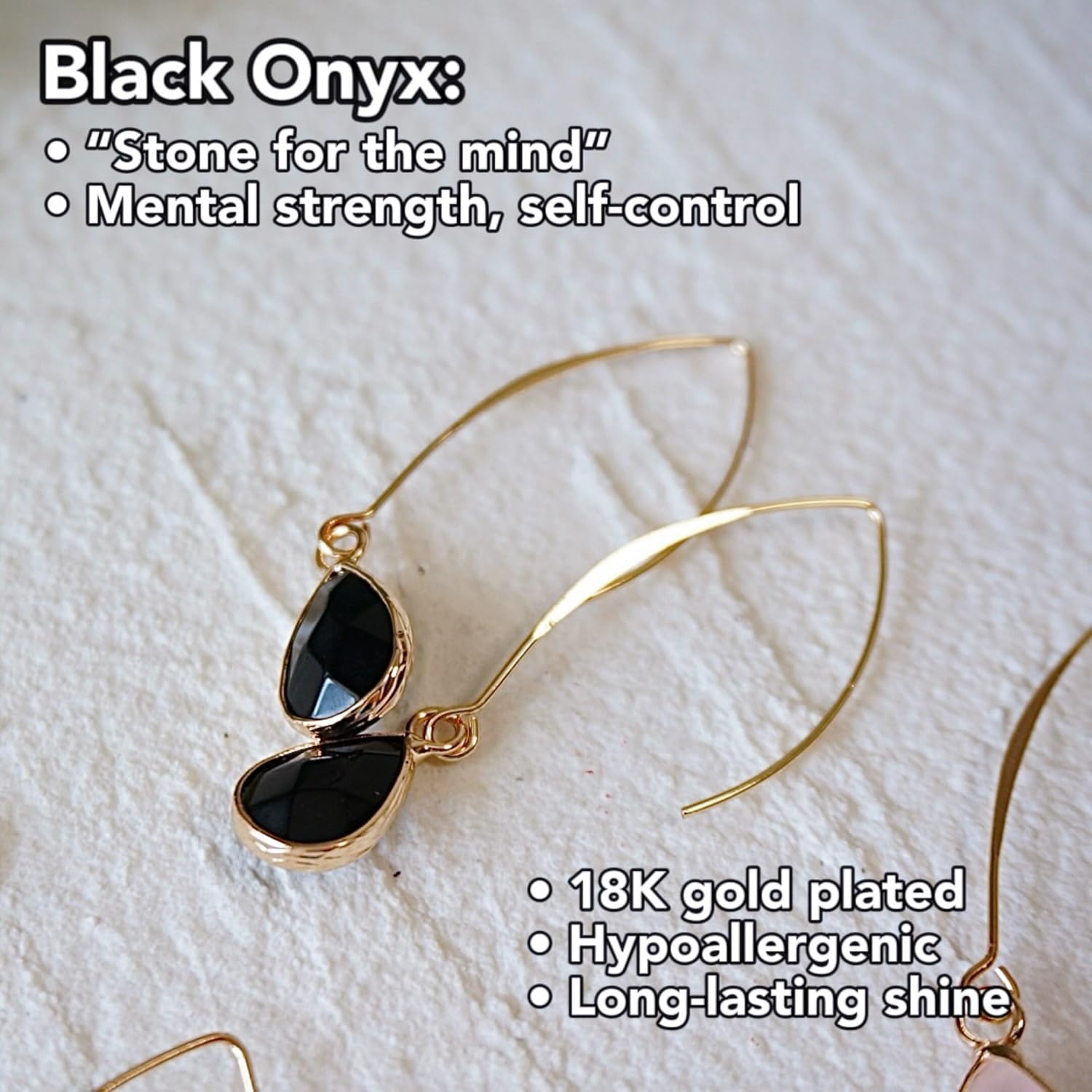 Natural Gemstone Pull Through Earrings 18K Gold Plate Birthstone Jewelry, Healing Stones, Small Dainty Teardrop Drop Dangle Earrings for Women Girls Gift - Image 3