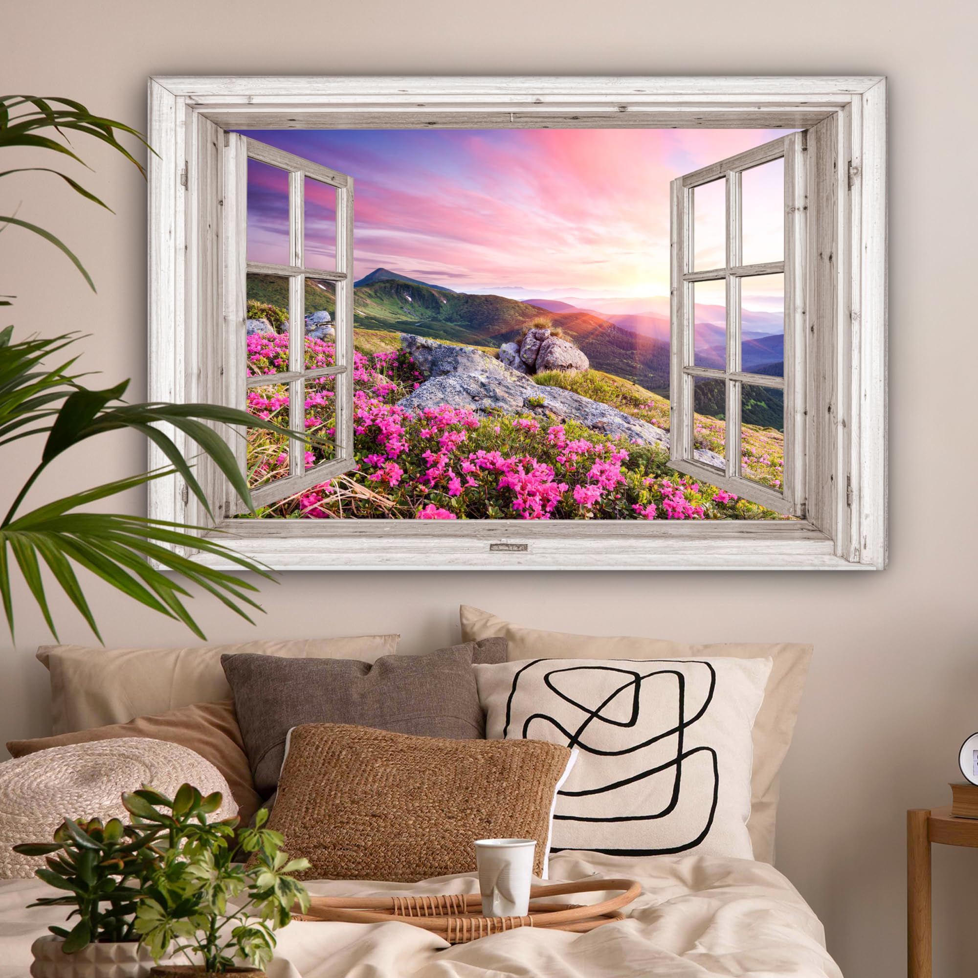 JOSUE Quadro Su Tela Foresta E Montagna – 60x120 Cm, Paesaggio Verde E Bianco, Senza Cornice – Perfetto Per Soggiorno E Camera Da Letto