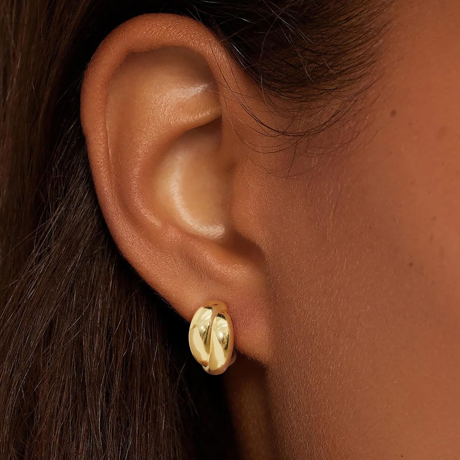 Chunky Gold Earrings for Women,Big Flower Earrings Dainty 14K Gold Plted Dangle Stud Earrings Hypoallergenic Statement Earrings for Women Trendy Chunky Gold Jewelry - Image 2