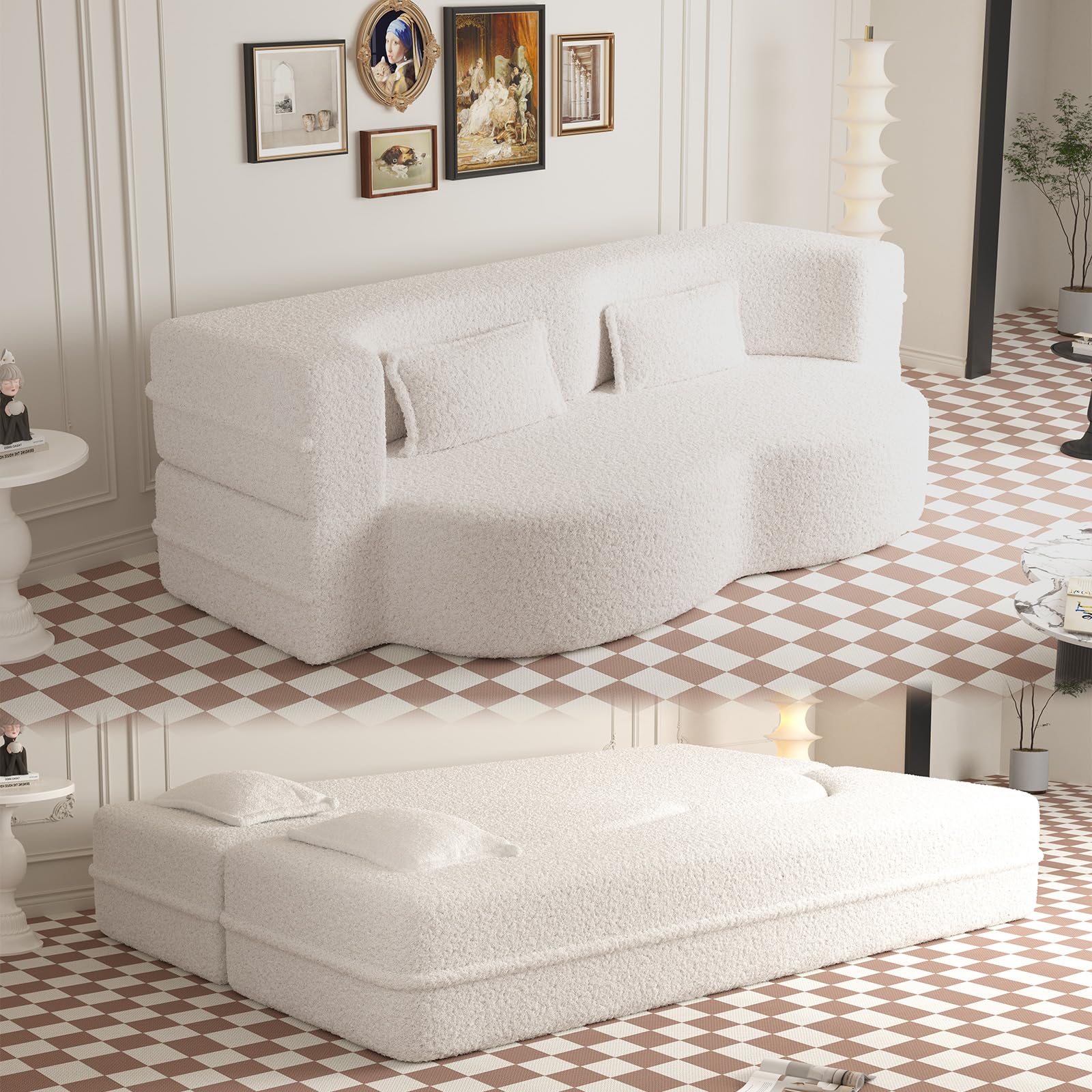 78 Memory Foam Sofa Bed Convertible Folding Sofa Teddy Fleece Lazy Lounge Sofabed Foam Folding Floor Sofa Sofa