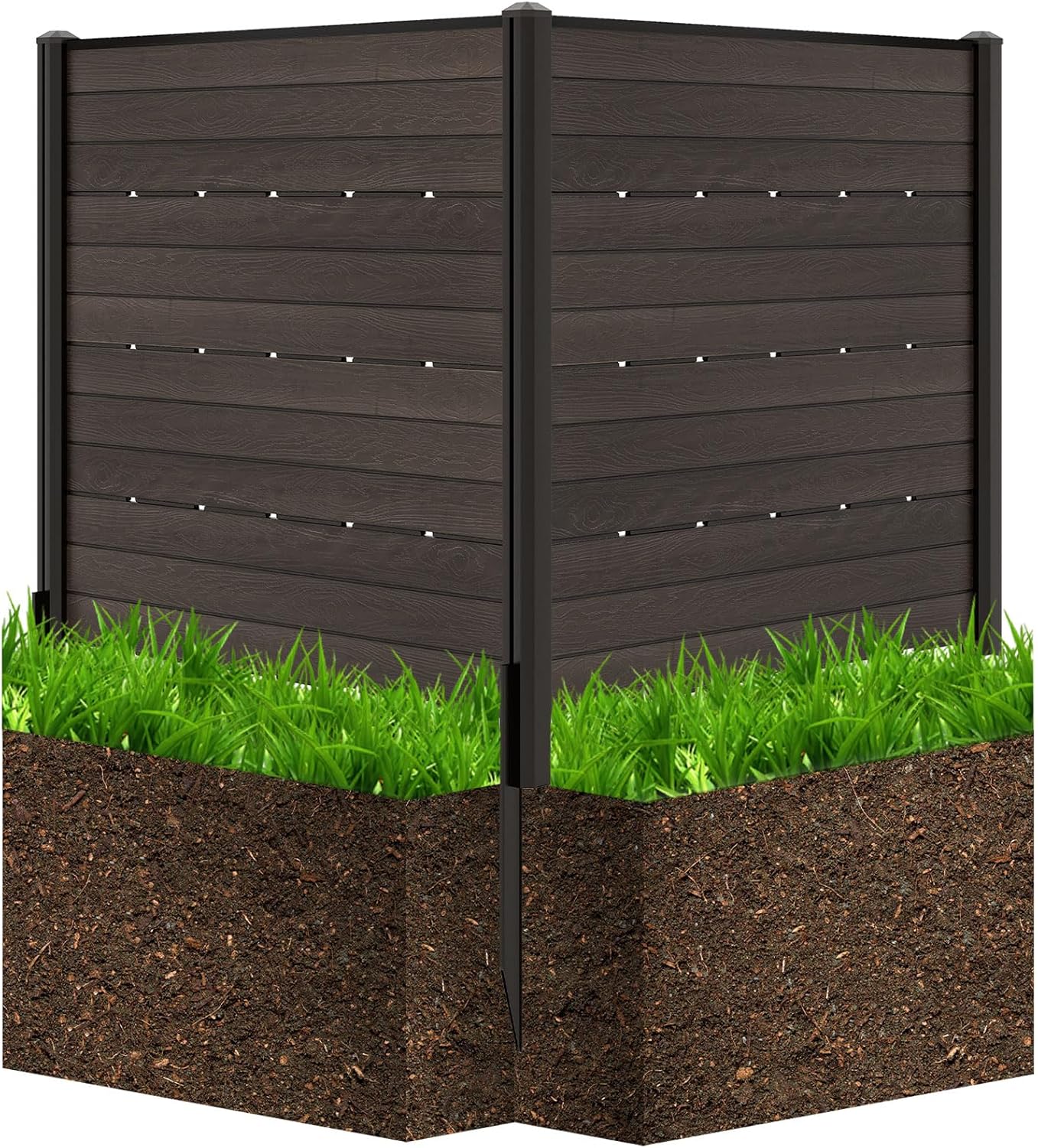 Outdoor Privacy Fence Screen, 48" L x 46" H Air Conditioner Fence Outside 2 Fence Panels with 5 Ground Stakes, Pool Equipment Enclosure Privacy Screen for Trash Can (Brown)