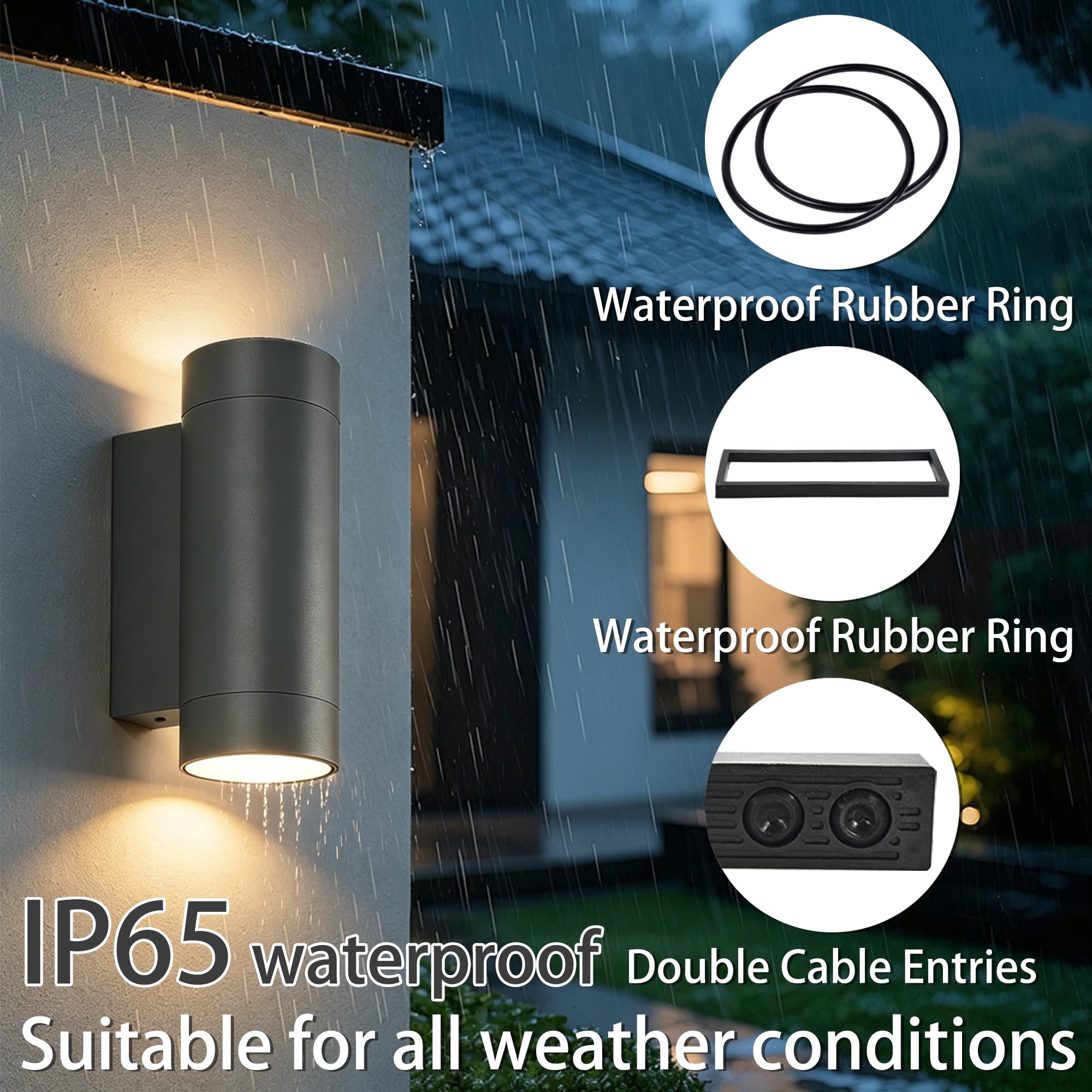 JNR Lampada da parete per esterni, IP65, impermeabile, lampada da parete per esterni, con 4 lampadine GU10 da 5 W, luce bianca calda, lampada da parete a LED, per esterni (2 bronzo PACK, rosso-marrone