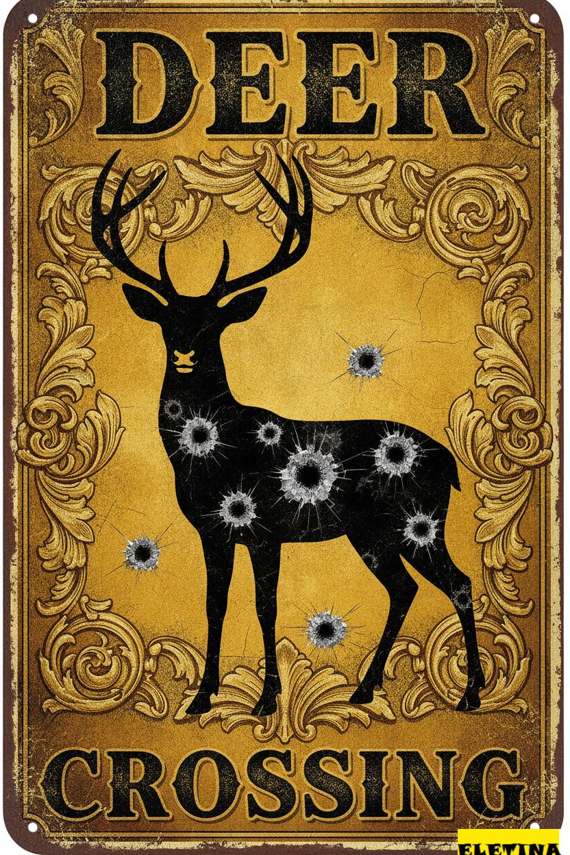 Deer Crossing Metal Warning Sign Driveway High Way Street Gate Yard Business Decor 8x12in