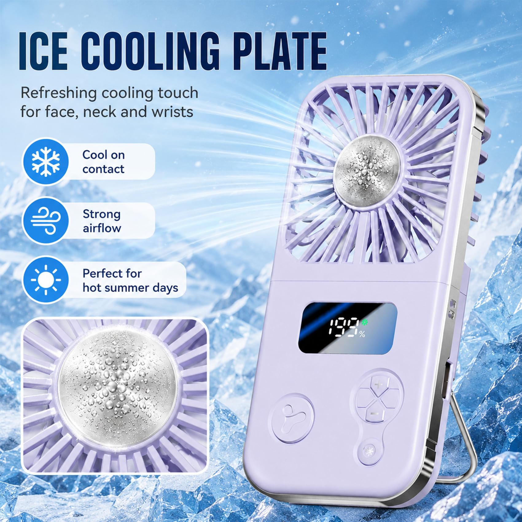 Handheld Fan Rechargeable, Portable Mini Fan with Ice Cooling Plate, 199 Speeds Foldable Hand Held Fan - Image 3