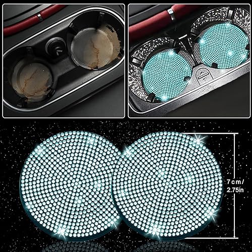 Miniatura 100 de NBTEPEM - Juego de 27 accesorios brillantes de automóvil para mujer, funda de volante de ajuste universal de 15'', marco para placa, soporte