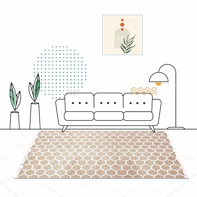 Habere India-All the Cultures Fabricating India Jute Carpet for Living Room, Jute Floor Mat, Rugs for Living Room, Jute Centre Table Carpet (White & Beige, 4 x 6 Sq. Ft.)