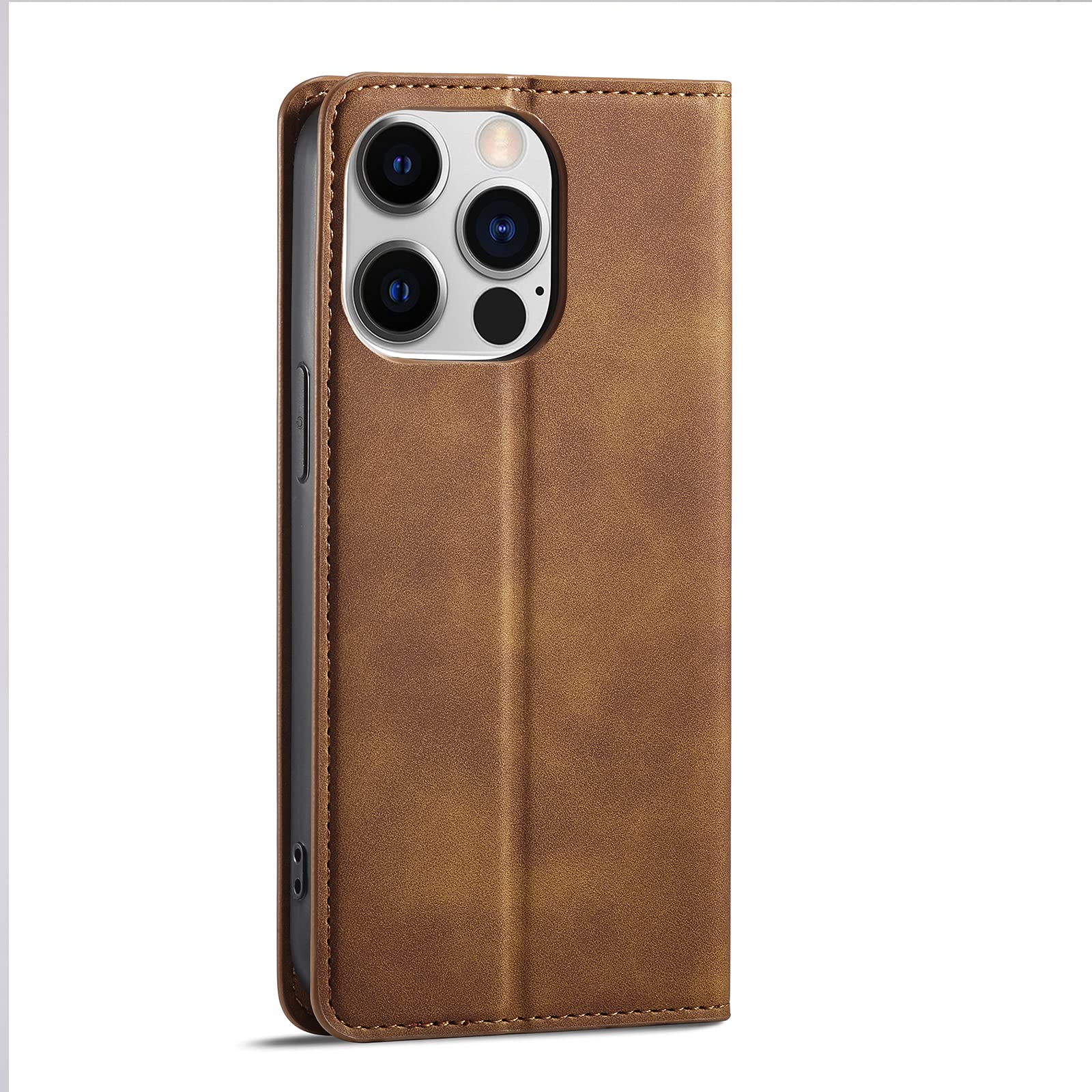 Leather Wallet IPhone 13 Pro Max Case (Brown) Magnetic Folio Card Slot Holder Flip Kickstand Shockproof Cover