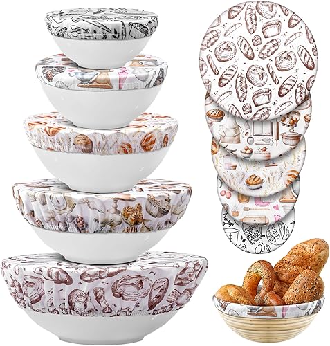 Miniatura 30 de Patelai 10 Pzs Cubiertas Reutilizables para Tazones en 5 Tamaños Tela Elástica de Tela Cubiertas Elásticas para Tazones de Almacenamiento de