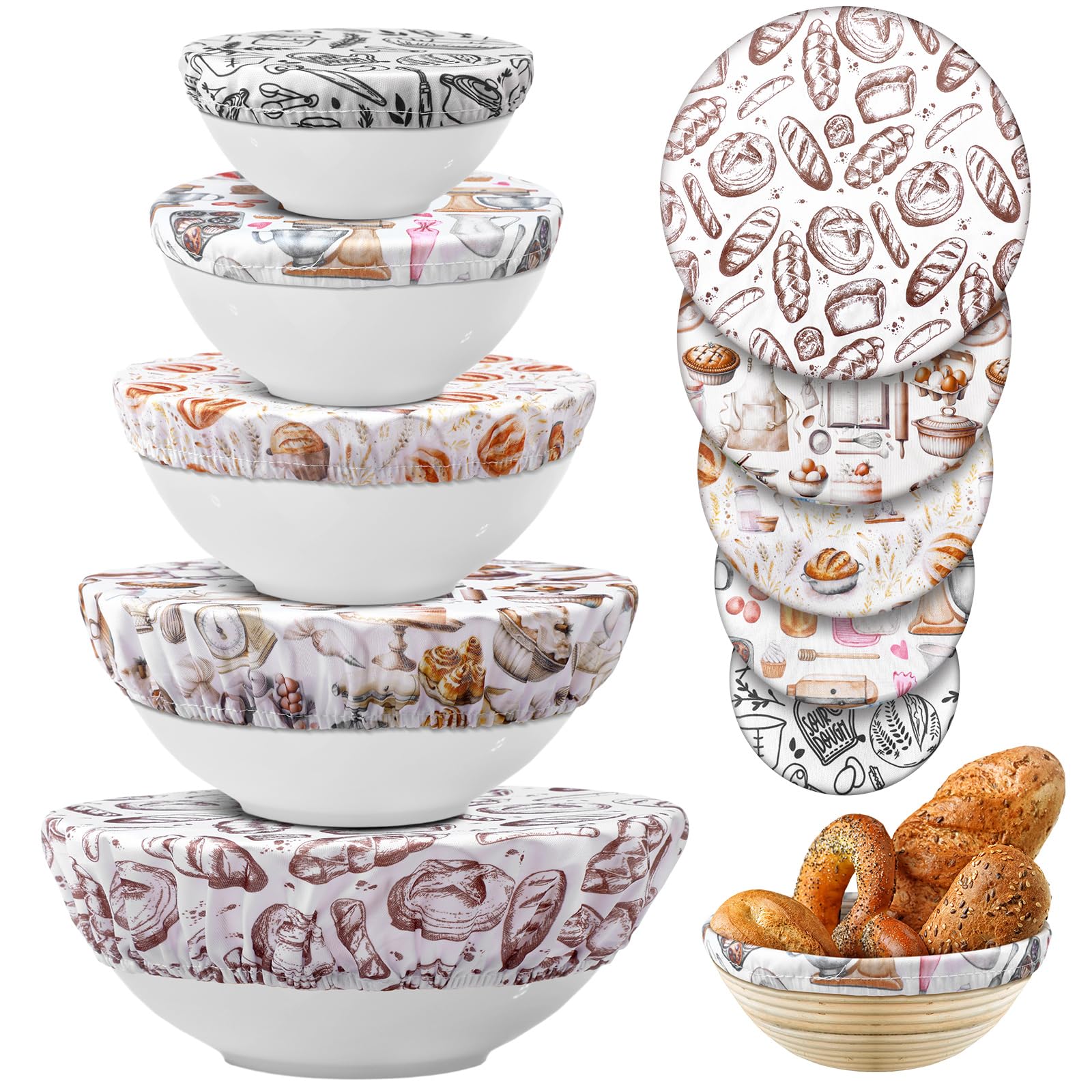 Patelai 10 Pcs Bowl Covers Reusable in 5 Size Fabric Stretch Dish Covers
