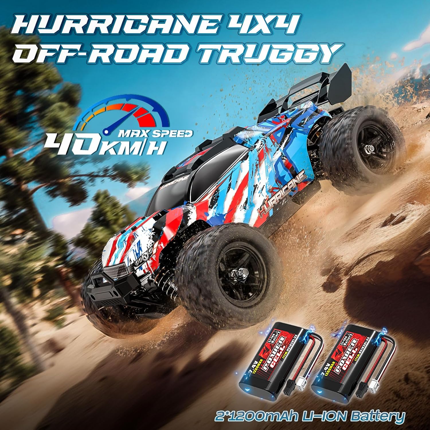 YESHIN 1:18 RC Truck 40km/h Speed 4X4 Off Road Remote Control Truck, Waterproof Electric Powered All Terrain Toys Vehicles with 2 Rechargeable Batteries 2 Shells, Xmas Gifts for Kid and Adults