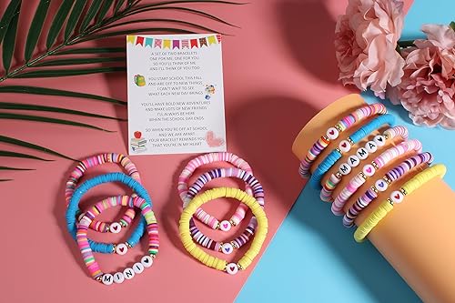 Miniatura 5 de QqzsJewls Regalos para el primer día de clases para madre e hija de regreso a clases, juego de 2 pulseras de corazón a juego para mamá e hija