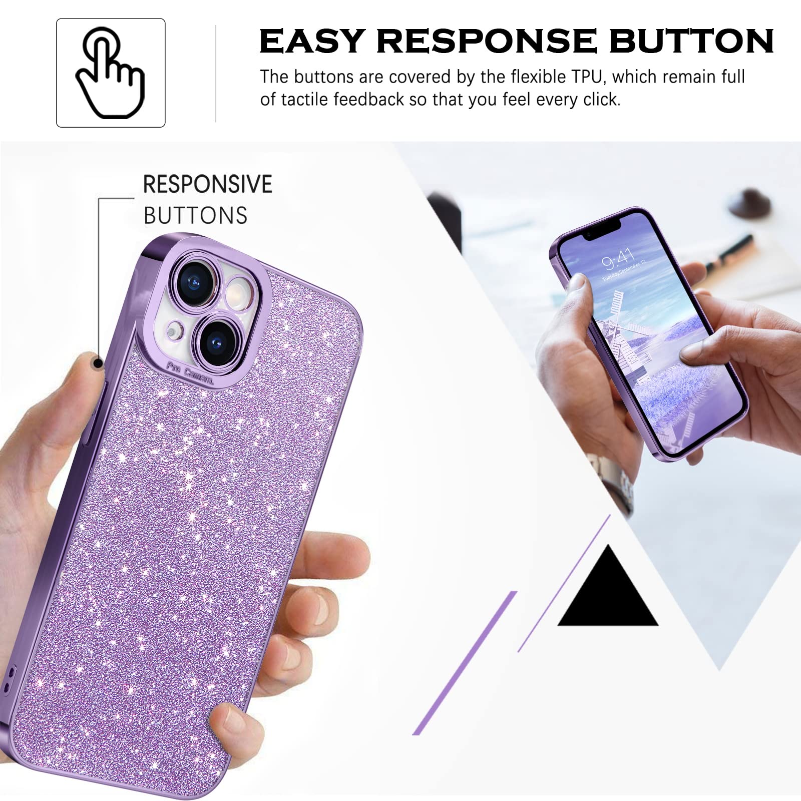 YINLAI Custodia protettiva per iPhone 13 Pro Max con glitter, di lusso, flessibile, antiurto, per fotocamera completa, per donne e ragazze, design per iPhone 13 Pro Max 6.7'', rosa