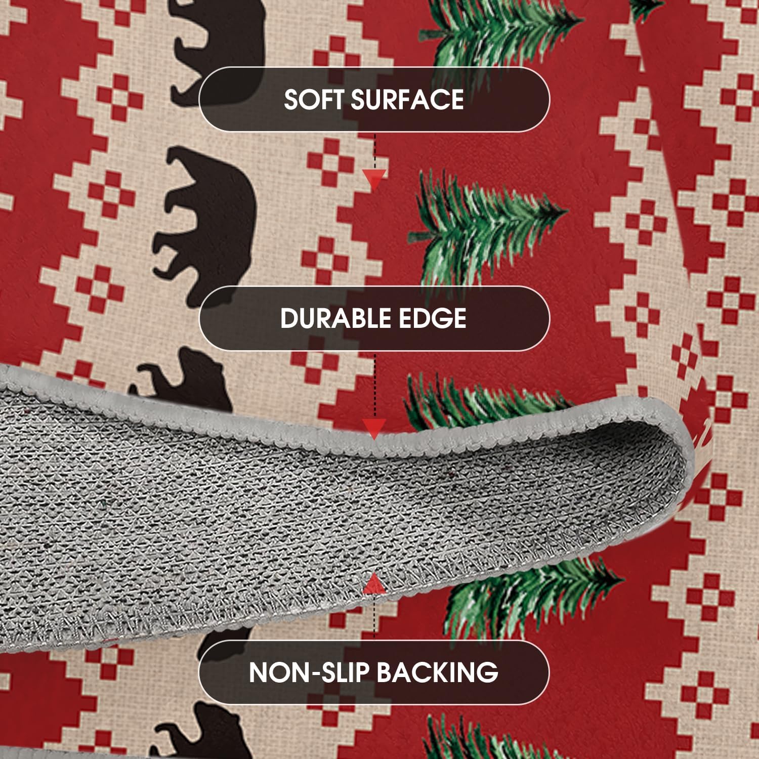 Artoid Mode Stripe Bear Tree Christmas Runner Rug, Winter Home Decor Low-Profile Non-Slip Washable Carpet Runner for Hallways Kitchen Laundry Bedroom Bathroom 2x6 Feet - Image 7