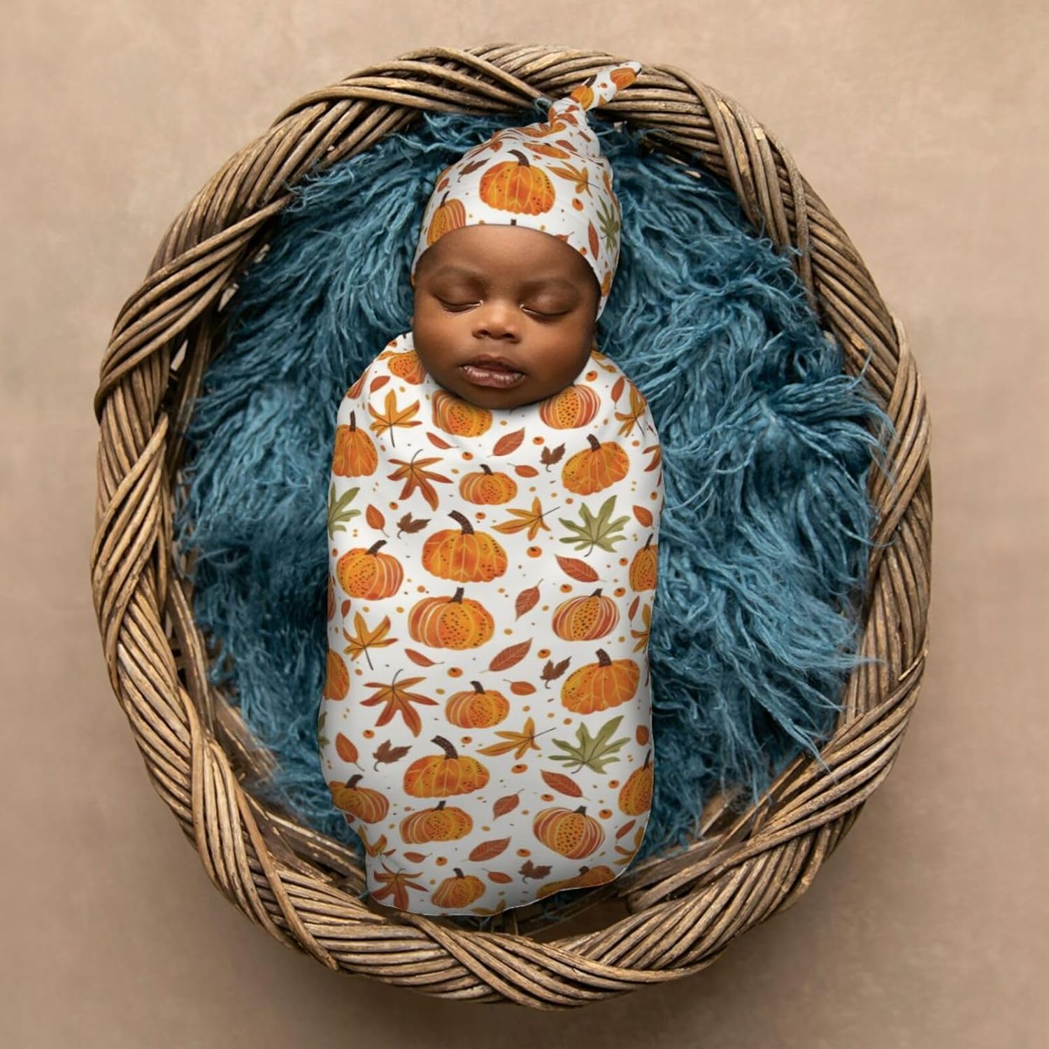 Fall Pumpkins Newborn Swaddle Blankets Hat Sets Soft Baby Receiving Blanket Swaddle Sack for Baby Shower Infant Boy Girl Gift - Image 6