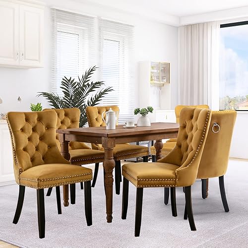 Miniatura 119 de SoarFlash Juego de 6 sillas de comedor de terciopelo, silla lateral de respaldo alto, silla lateral moderna tapizada de alta gama con capitoné y