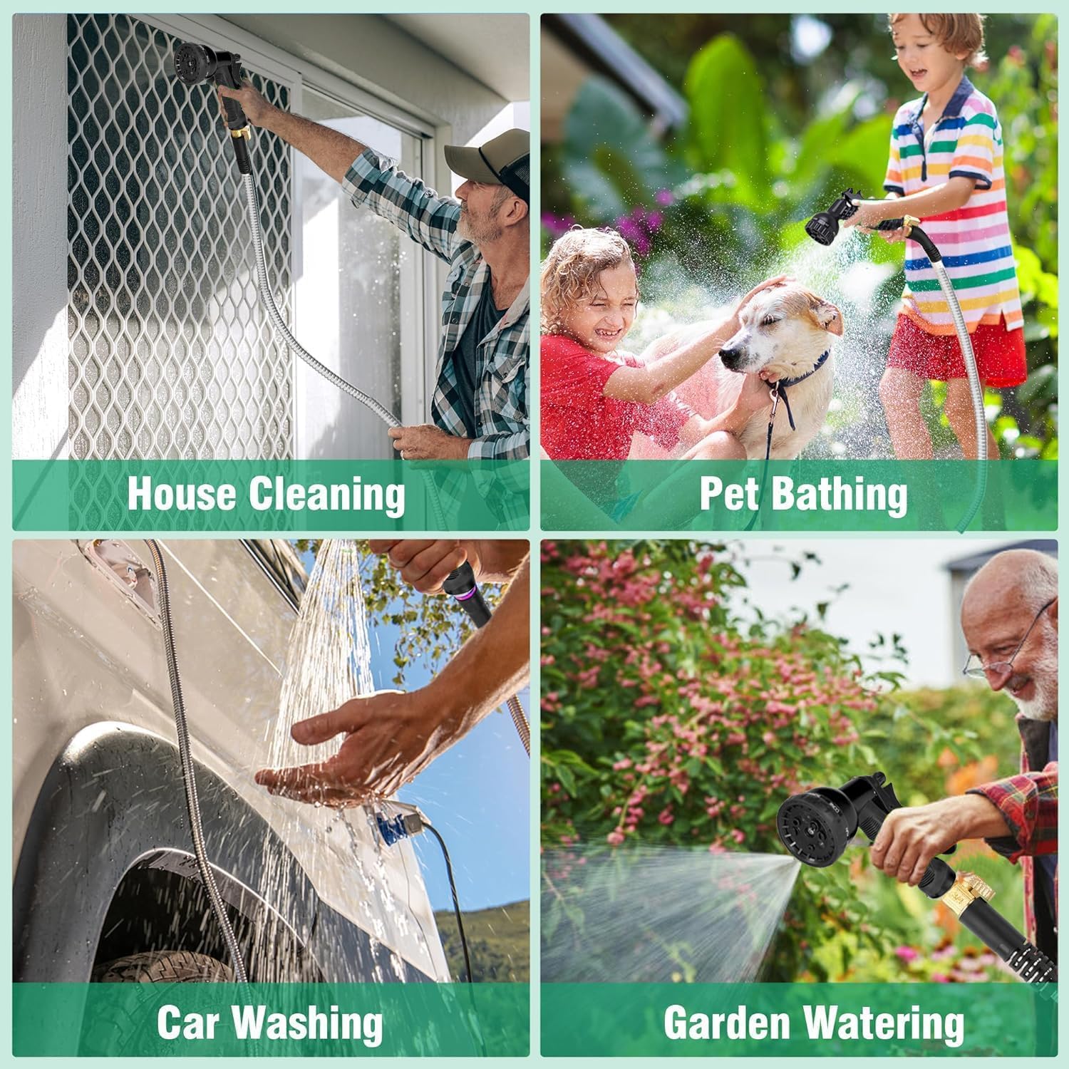 Stainless Steel Garden Hose 25FT, Stainless Steel Heavy Duty Water Hose With 10 Function Nozzle, No-Kink, Tough & Flexible, Sturdy and Lightweight, Rust Proof for Yard, Outdoor