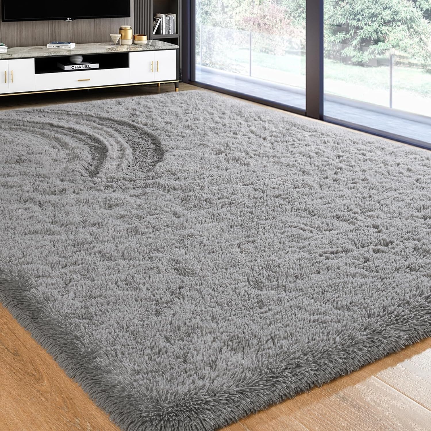 Softlife Rug for Living Room 5.3x7.6 and 2.6x5.3 Feet Area Rug for Bedroom Super Soft Shaggy Rugs for Kids Room Fluffy Fuzzy Carpets Long Plush Bedside Rug Nursery Christmas, Grey