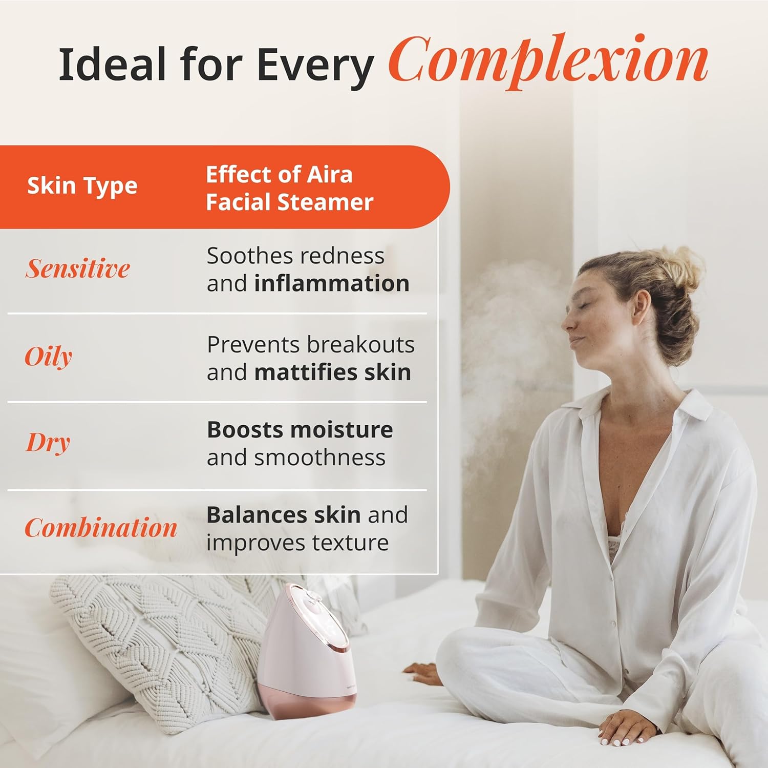 Vanity Planet Aira Ionic Facial Steamer - Face Steamer for Facial Deep Cleaning, Moisturizing - Steamer for Face with Adjustable Nozzle, Water Tank and 3 Essential Oil Baskets (Rose Gold)