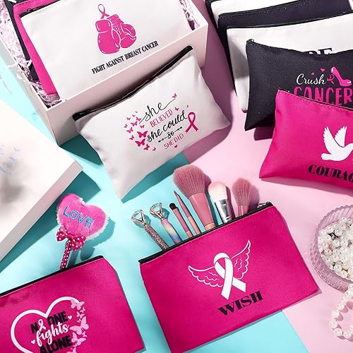 Miniatura 4 de Bolsa de concientización sobre el cáncer de mama, bolsa de maquillaje de viaje con cinta rosa, bolsa de cosméticos para cáncer de mama, bolsa