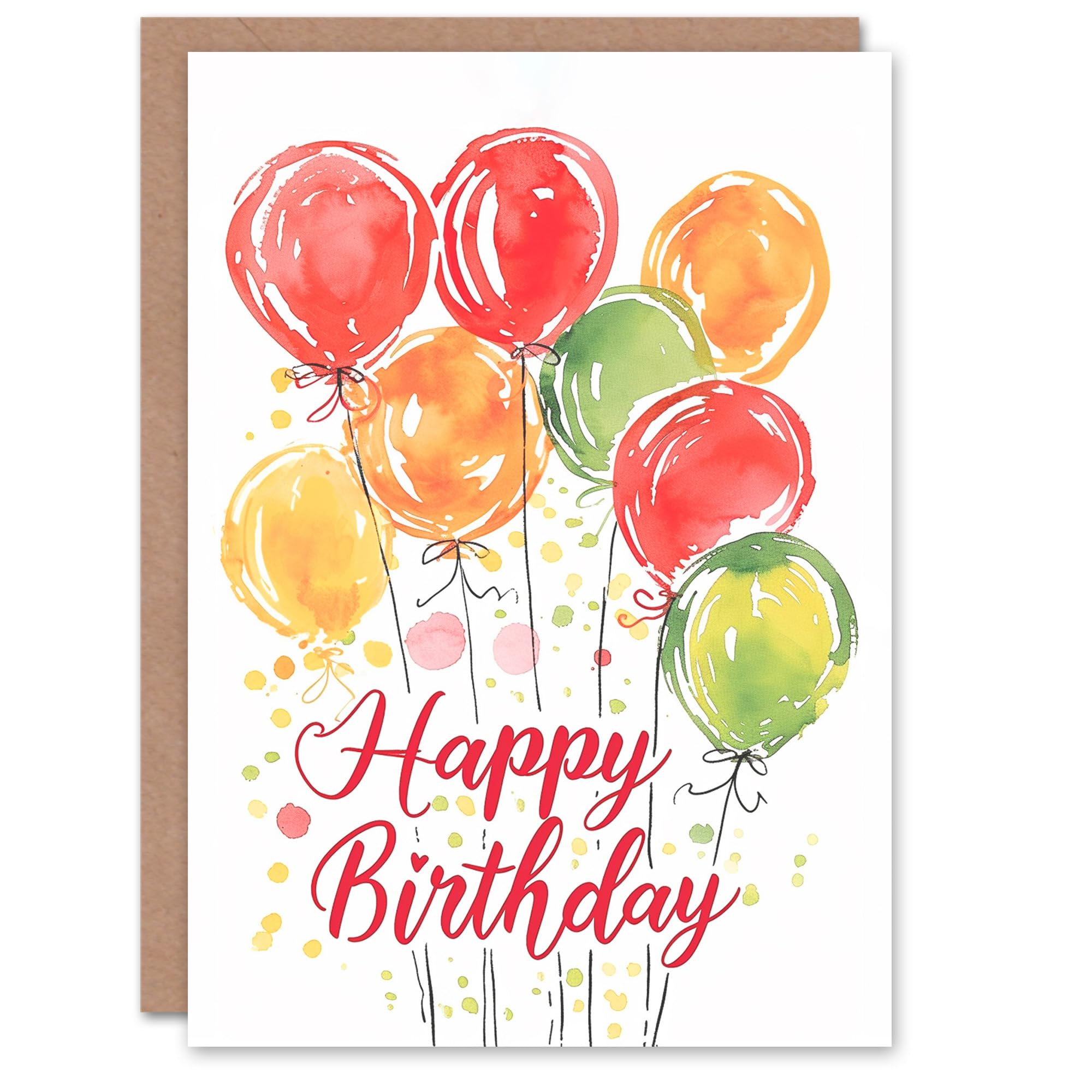 Artery8 Birthday Card Simple Colourful Balloons Birthday Watercolour For Him Her Man Woman Girl Boy Wife Husband Greeting Card