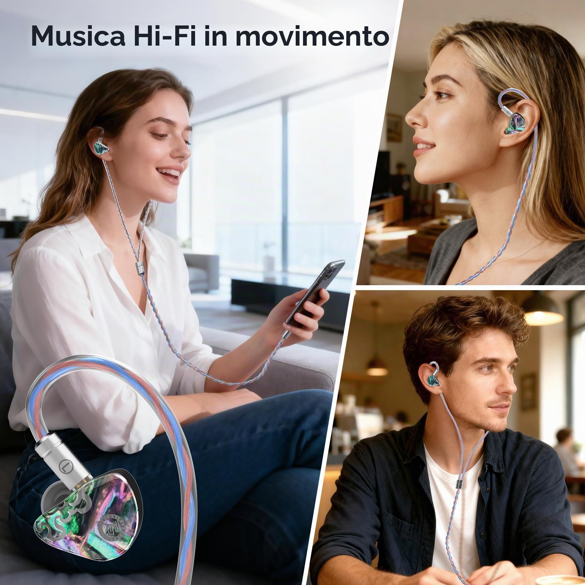 HiFiGo IEMs Juzear x Z Review Defiant in Ear Monitor, driver ibridi 1DD + 3BA IEM, auricolari cablati HiFi, auricolari da gioco con cavo staccabile da 3,5/4,4 mm per musicisti, audiofili gamer