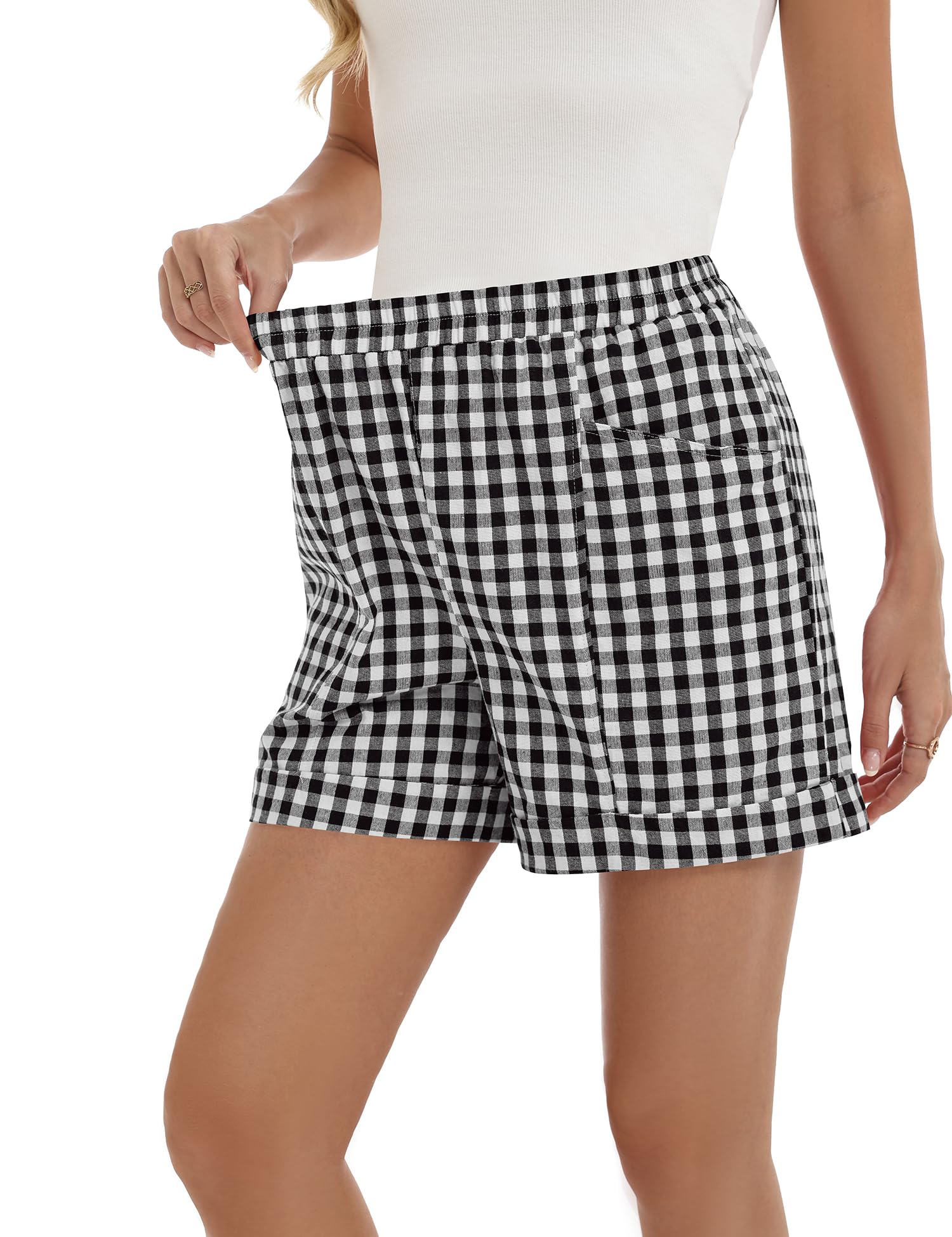 Rapbin Kurze Hose Damen Sommer Elastischer Bund Freizeitshorts Baumwolle Leicht Lässige Shorts mit Taschen für Urlaub Strand