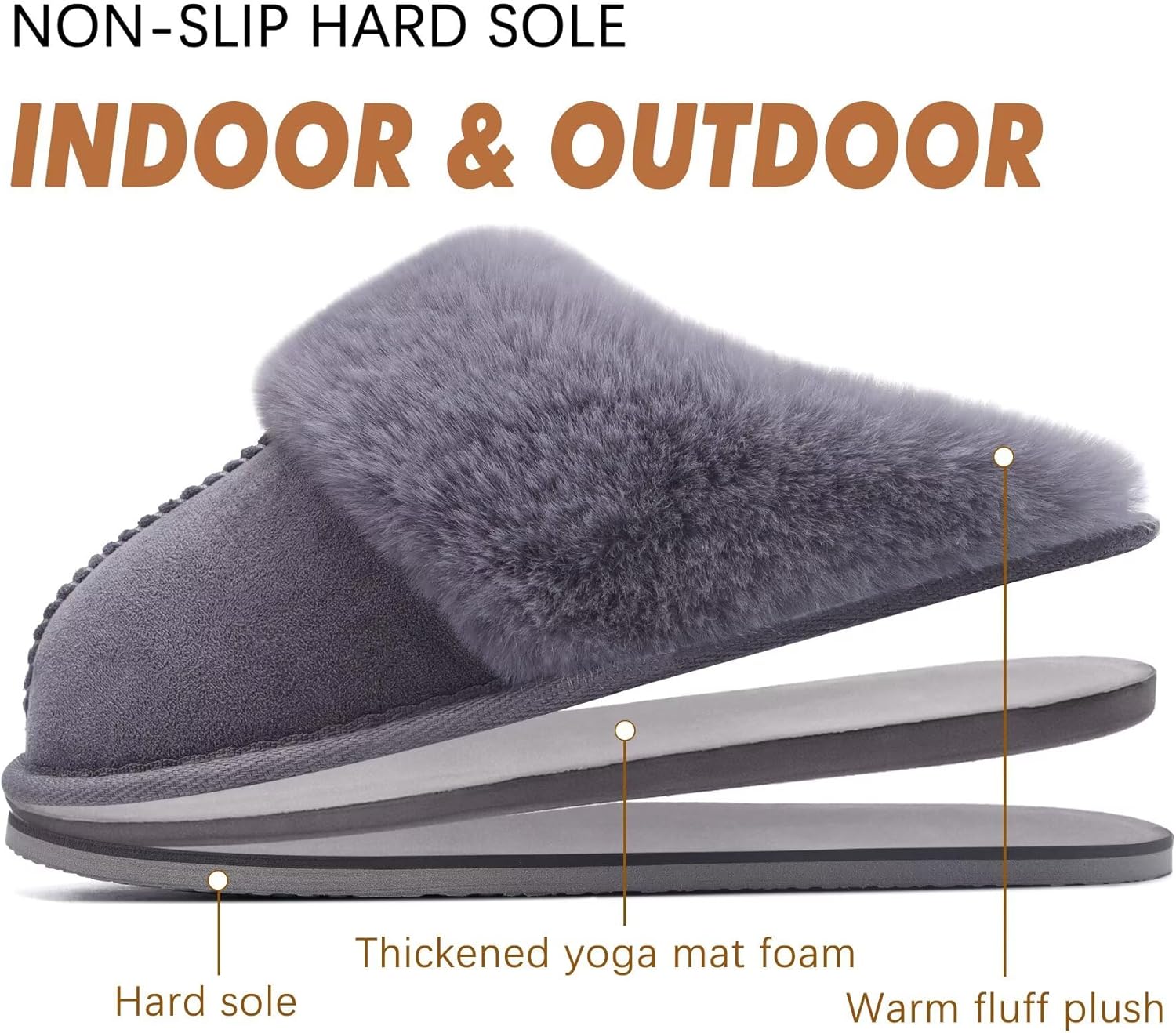 KuaiLu Womens Cozy Memory Foam Slippers Ladies Fuzzy Faux Fur Lined Warm Arch Support House Shoes Slip on Comfy Winter Scuff Indoor Outdoor Rubber Hard Sole - Image 6