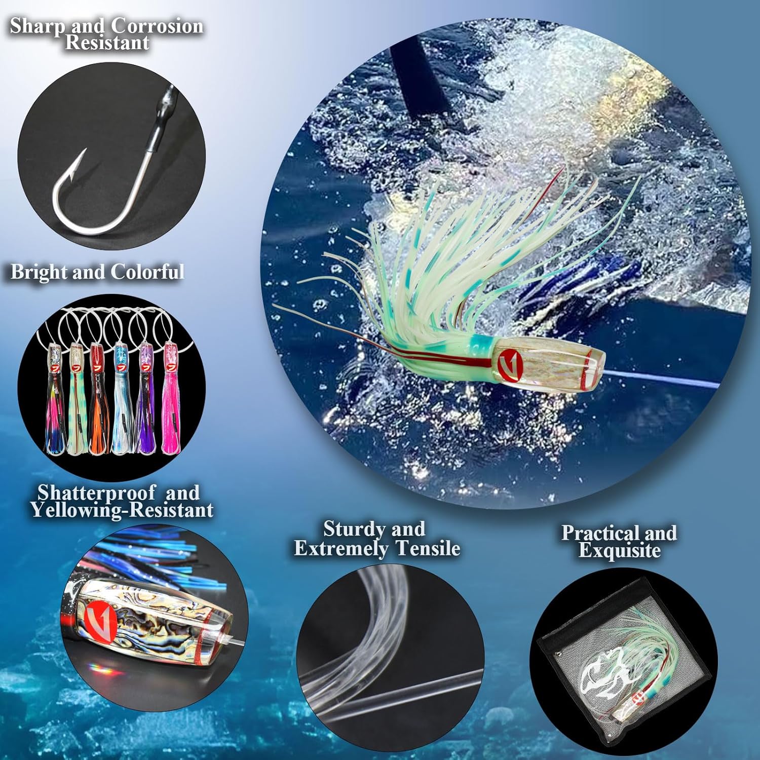 VIKETECH 13’’ 10oz Resin Saltwater Fishing Trolling Lure for Tuna Mahi Mahi Marlin Wahoo Sailfish Dolphin Lures Deep Sea Offshore Big Game Fishing Included Mesh Bag