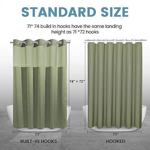 Miniatura 6 de Cortina de ducha larga sin gancho con forro a presión, 230 GSM, tejido de punto gofre, 71 pulgadas de ancho x 74 pulgadas de alto, verde salvia