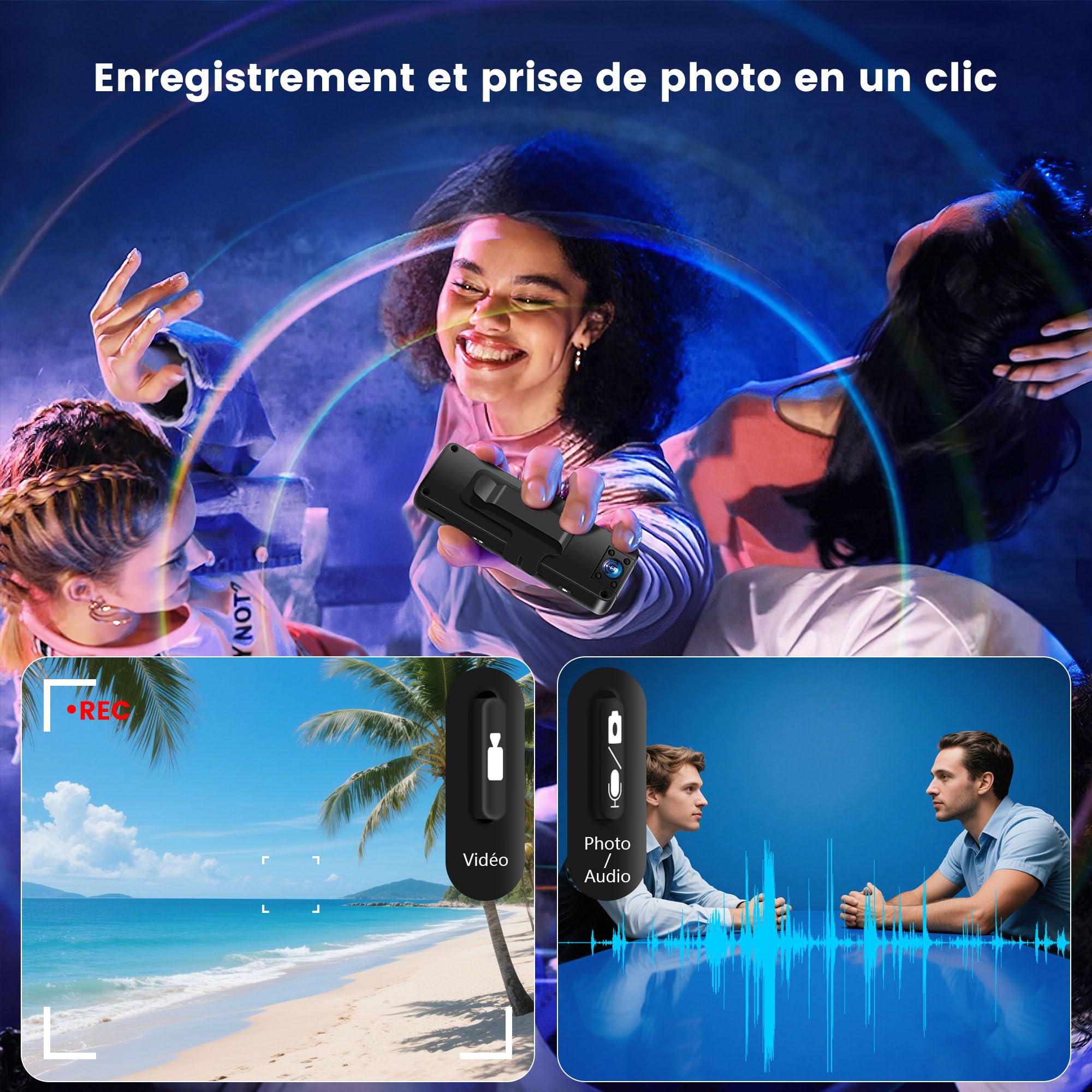 Caméra de Corps, Camera Corporelle Portable, 1080P HD Body cam, Mini Caméras avec Objectif Rotatif, 120° Grand Angle Bodycam de Sport, Caméra Police, Caméscope pour Cyclisme