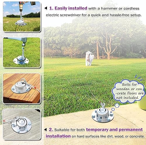 Miniatura 4 de 360° Swivel Dog Tie Out Stake Dog Anchor Upgrade - Heavy Duty Stainless Steel Dog Yard Stake for Small to Large Dogs 6 PCS Dog Tethers Holds 1500Lbs