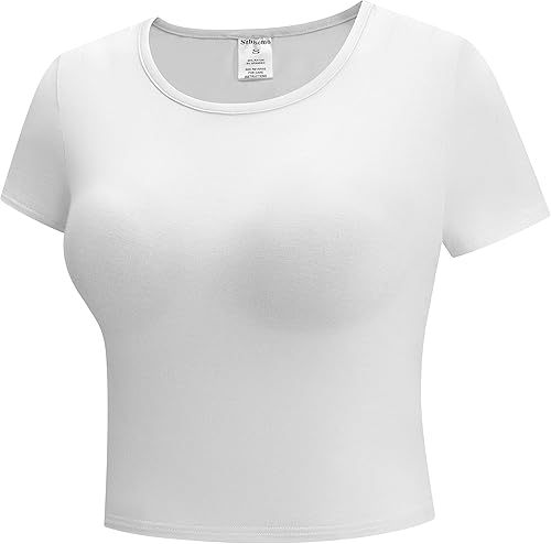Miniatura 2 de Camisetas cortas de manga corta para mujer, camisetas básicas de cuello redondo