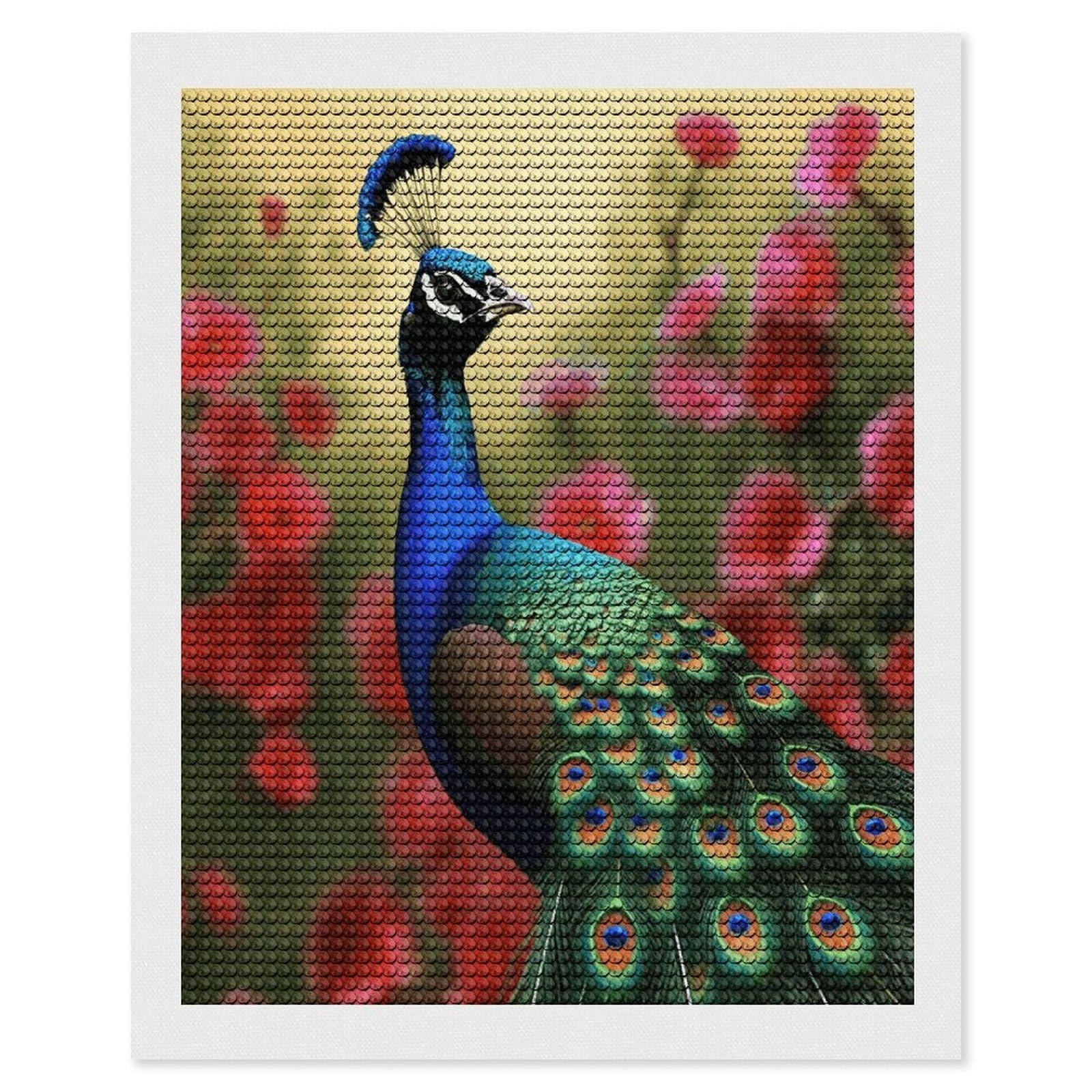 VstaDank Peacock Flowers Diamond Painting Kits Exquisite DIY Full Round Drill Diamond Dots Painting for Adults Beginner Diamond Photo Paint with Diamond Picture Art Wall Decor 16"x20"