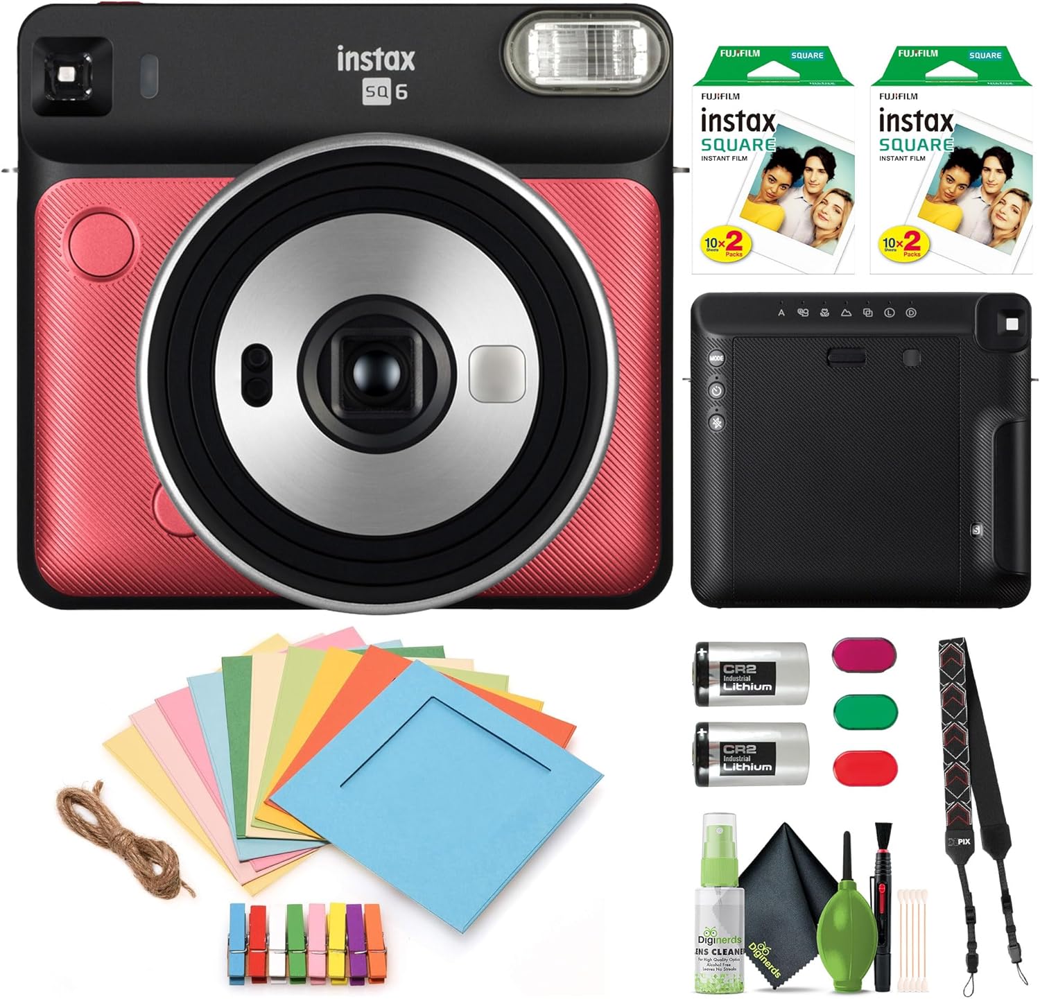 Fujifilm Instax Square SQ6 Instant Film Camera Bundle with 2X Fuji-Film  Instax Square Twin Pack Instant Film 40 Exposures Cleaning Kit More