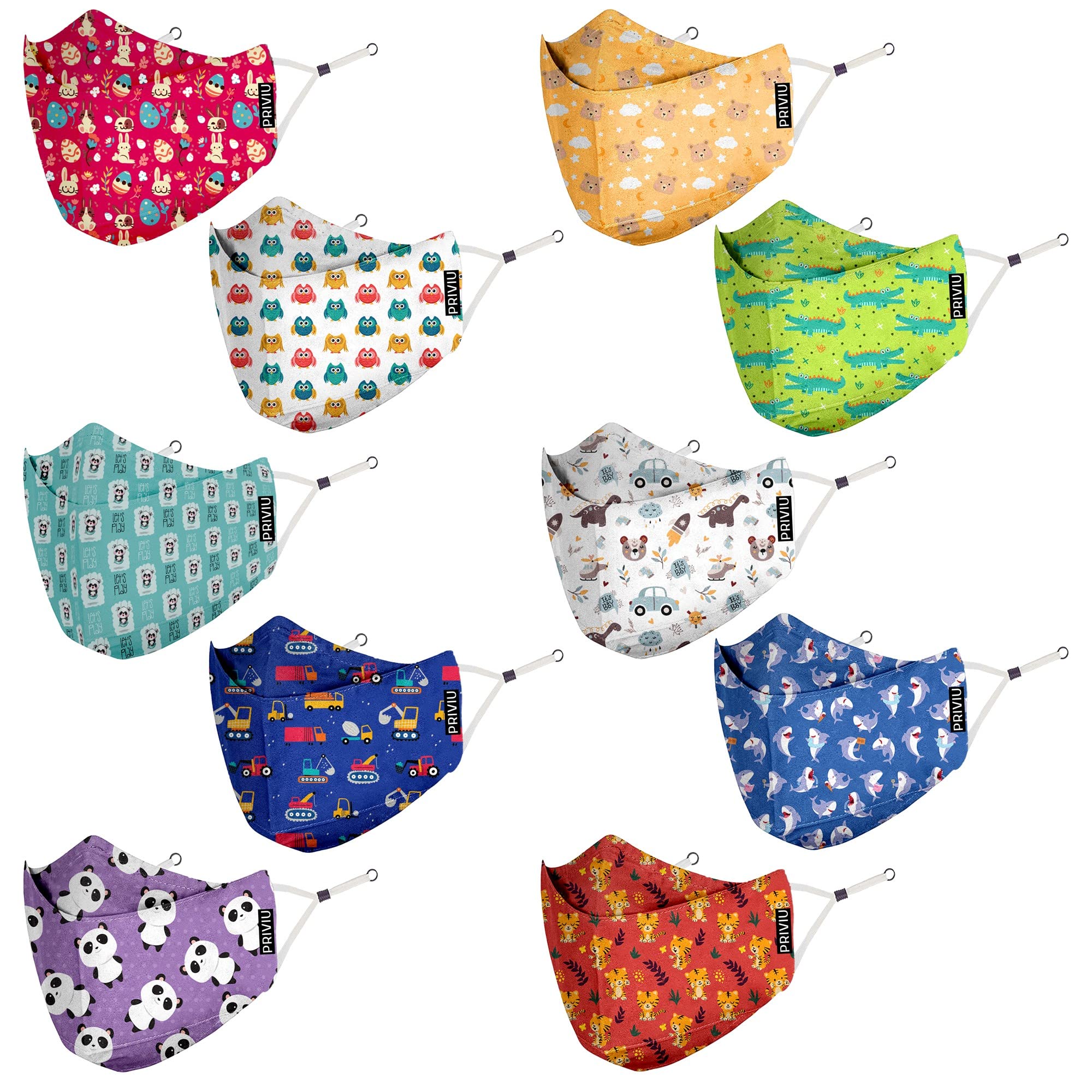 PRIVIU Face Masks for Boys and Girls Children 3 to 8 Years, Washable Reusable, 3D Comfortable Face Mask with Adjustable Earloop, 4 Layer with Pure Cotton Inner Cloth, Pack of 10 (B08HQMBM51) Amazon Price History, Amazon Price Tracker