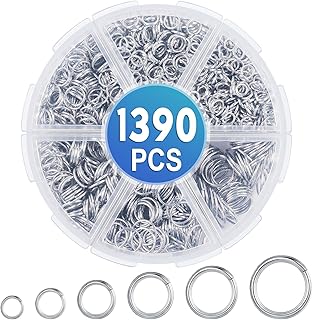 1390 Pieces Jump Rings Kit, 6 Sizes Jump Rings Silver Split Rings Metal Chain Ring…