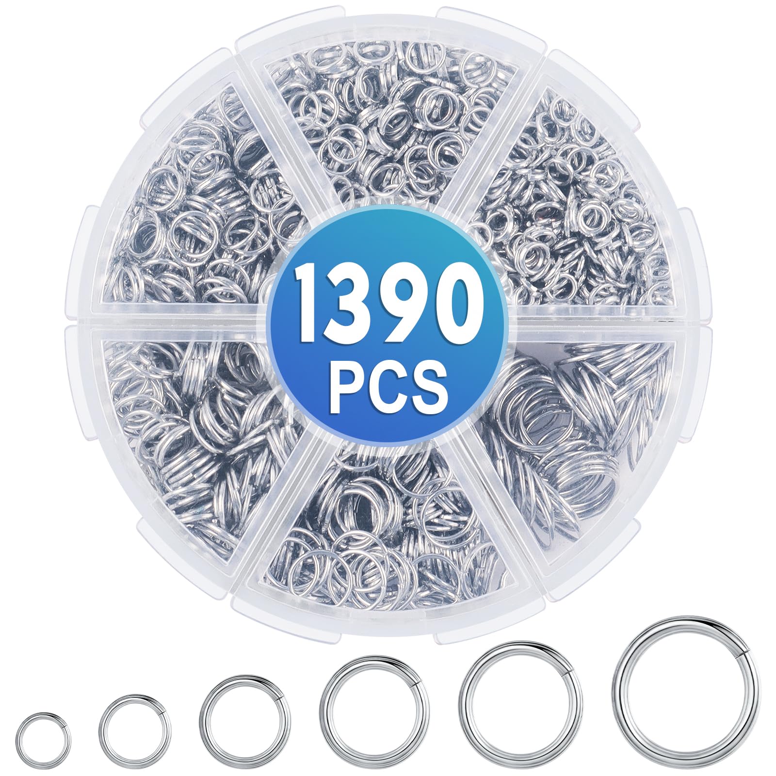 Springringen, 1170 stuks, zilveren ring, voor doe-het-zelf Springringen, 1170 stuks, zilveren ring, voor doe-het-zelf
