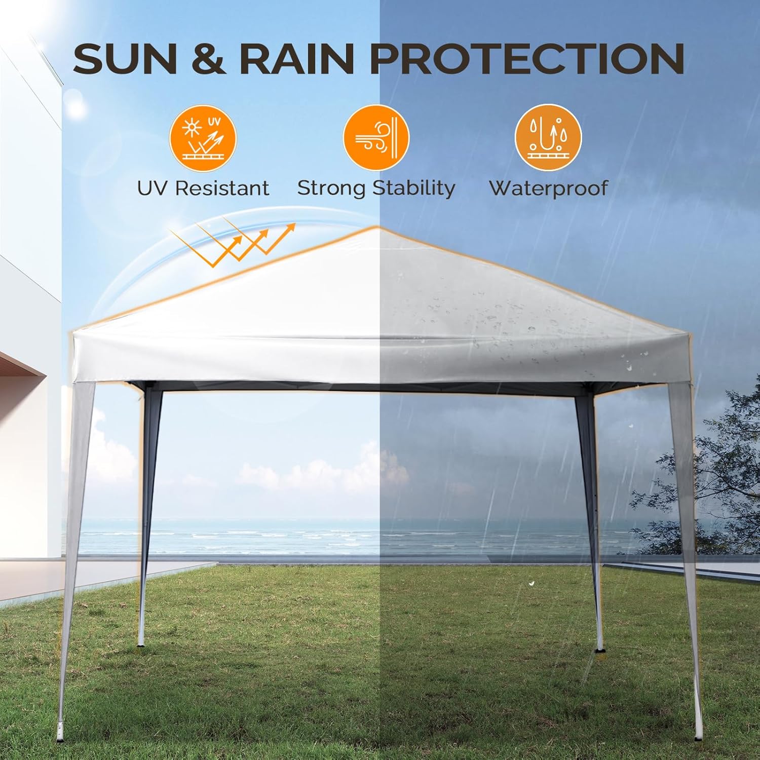VINGLI 10x10 Pop Up Canopy Tent, Outdoor Tent Canopy Foldable Portable Canopies for Camping, Patio, Parties, EZ Up Gazebo Canopy with Carry Bag (White)