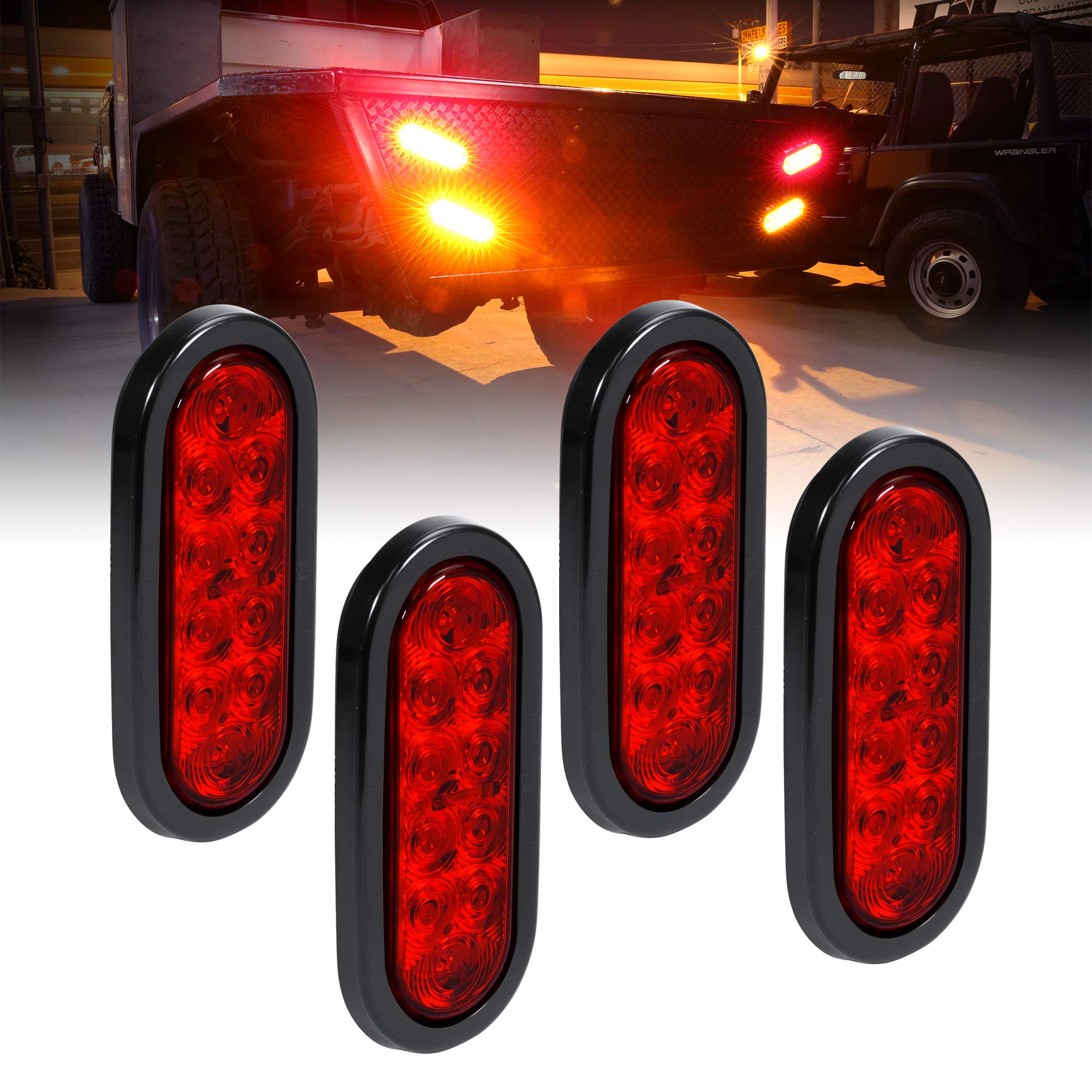 Buy 4pc 6" Red Oval LED Trailer Tail Light Kit [DOT FMVSS 108] [SAE