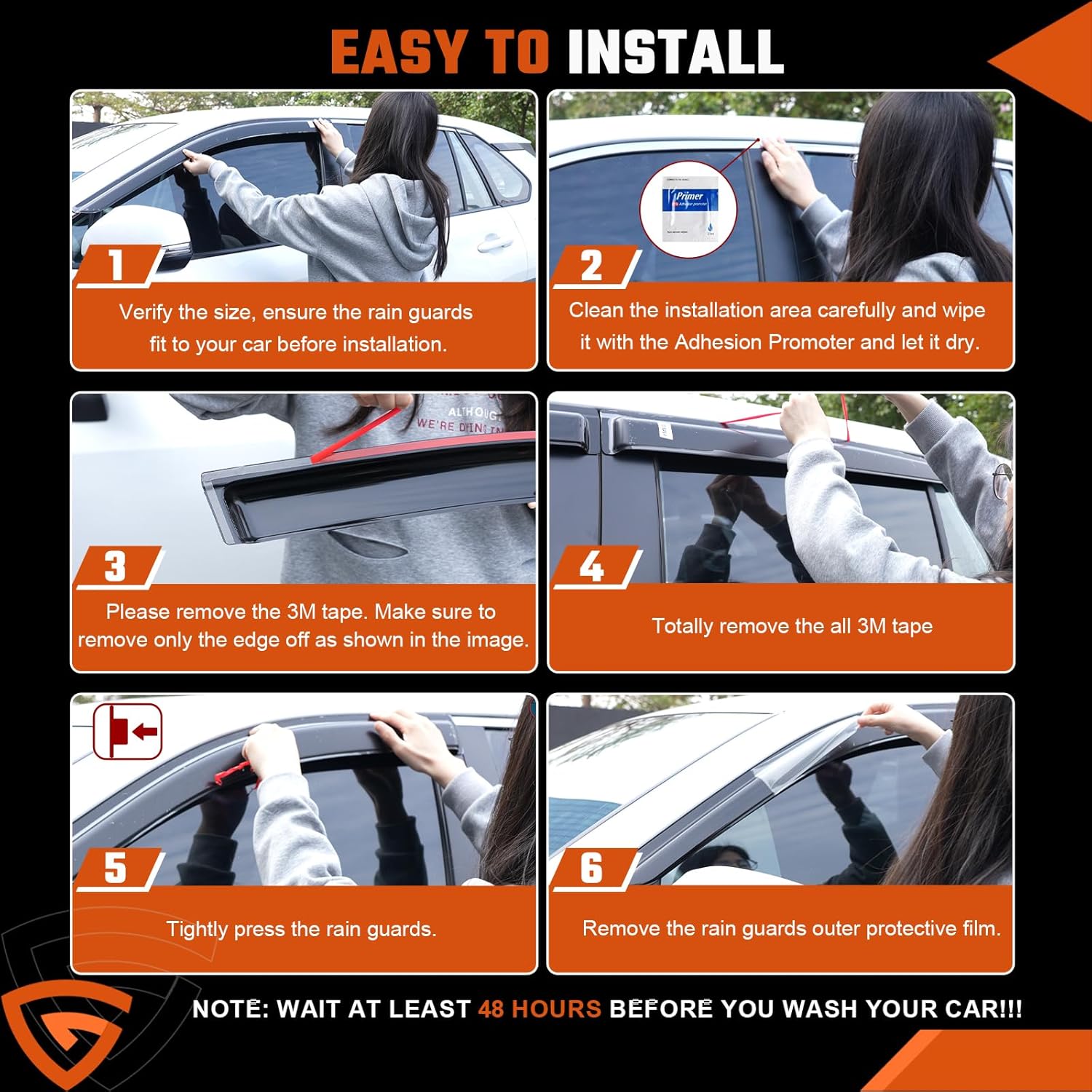 Rain Guards Compatible with Honda Civic Sedan 2022 2023 2024 2025 2026, Tape-on Durable Side Window Wind Deflectors, 2022-2026 Civic Rain Guard Black 6 PCS