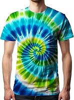 DMPROD Men's Hippie Tie Dye T-Shirt - Short Sleeve Senior Tee, 100% Polyester Comfort No-Iron Fit