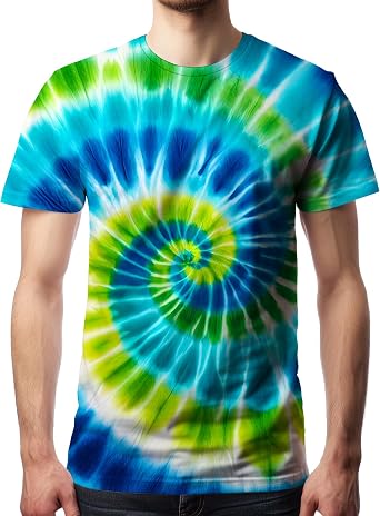 DMPROD Mens Tie Dye T Shirts Hippies Senior Short Sleeve Shirt for Men