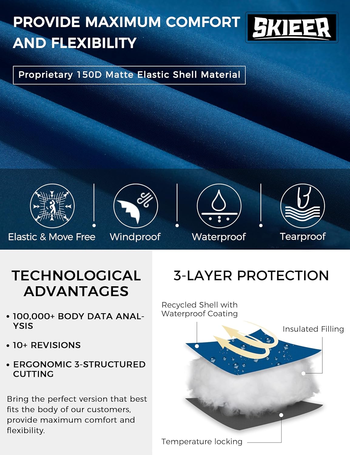 Skieer Men's Mountain Waterproof Ski Jacket Winter Rain Jacket Warm Fleece Snow Coat - Image 4